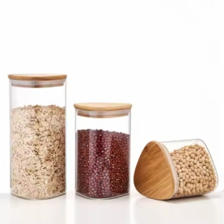 triangle glass jars with airtight bamboo lids 600ml 900ml 1200ml