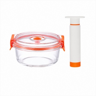Round borosilicate glass vacuum container with pump