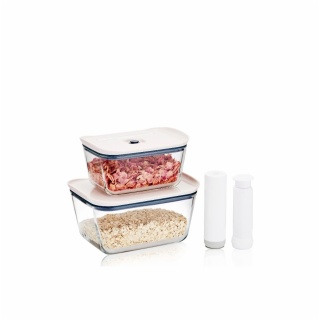 White Lid Vacuum Glass Food Containers with Pump