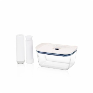 single rectangular white lid vacuum glass container with pumps